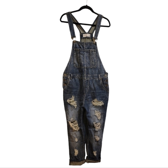 Pistola Dark Wash Denim Distressed Boyfriend Oversized Overalls Size M - Picture 1 of 4